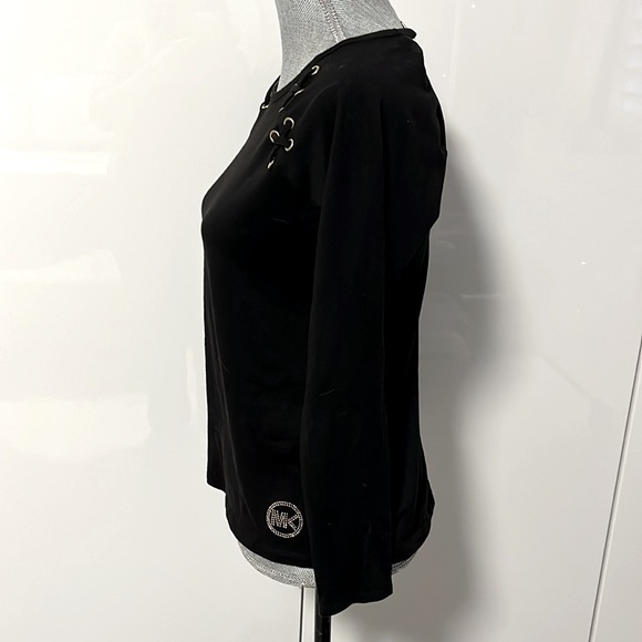 NWOT Michael Kors Long Sleeve Cotton Top Gold Accent, Size M - Picture 4 of 8